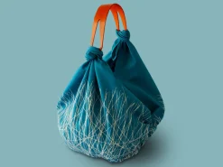 ORYOKI Baumwolltasche Furoshiki Tsuru, blau, 100 cm