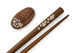 ORYOKI Essstäbchen Set mit Ablage Sakura, Granadillo