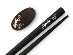 ORYOKI Essstäbchen Set mit Ablage "Sanshouo", Ebenholz
