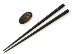 ORYOKI Essstäbchen Set mit Ablage Tonbo, Ebenholz