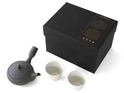 ORYOKI Japanisches Teeservice Teppachu Kurokusube, 3-teilig, Banko Yaki