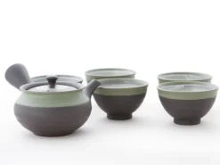 ORYOKI Teeservice Kurofukugata Midorierimaki, 6-teilig