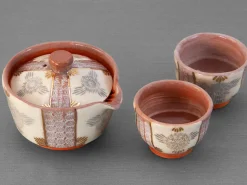 ORYOKI Teeservice Shiboridashi Shino Hanamishima, 3-teilig
